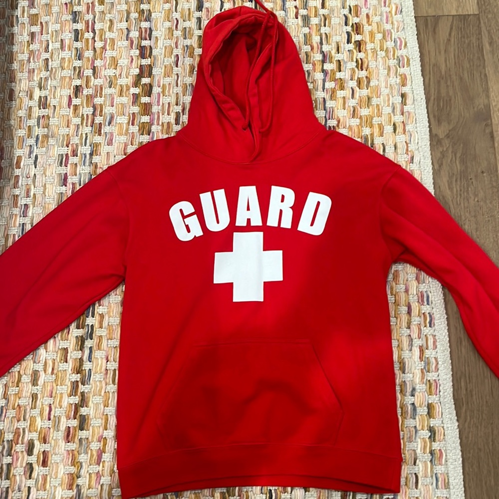 Red BLARIX lifeguard hoodie. Size medium, very soft, comfortable and clean.